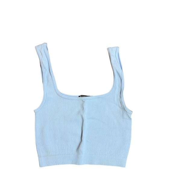 Zara Tops - Zara Women Ribbed Crop Tank Top Square Neck Sleeveless Stretch Baby Blue-Size XS